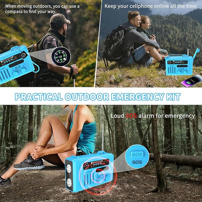 Solar Hand Crank Emergency Radio,NOAA/AM/FM with LED Flashlight & Reading Lamp,USB Type-C/Solar/Hand Crank Charging,Bluetooth Speaker,SOS Alarm&Compass for Camping Indoor Outdoor Emergencies
