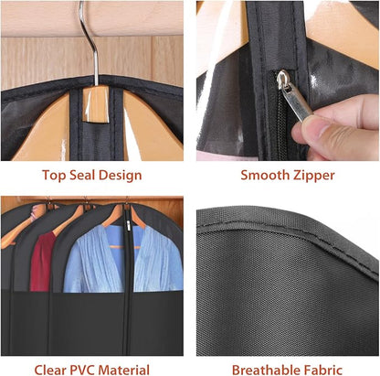 Univivi Long Garment Bags for Hanging Clothes, 54" Dress Bags for Gowns Long for Closet Storage with Large Visible Window for Long Suits, Coats, Dresses, 2 Pack, Black