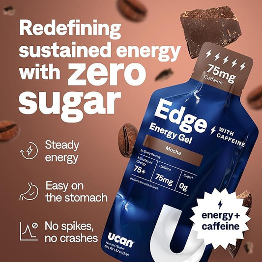 UCAN Edge Energy Gel Shots, Mocha + Caffeine (12, 2 Ounce Packets) for Running, Training, Workouts, Fitness, Cycling, Crossfit | Sugar-Free, Vegan, & Keto Friendly Energy