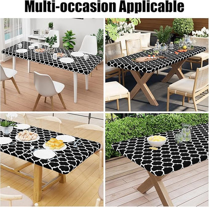 Smiry Rectangle Picnic Table Cover, Waterproof Elastic Fitted Camping Tablecloths for 6 Foot Tables, Wipeable Flannel Backed Vinyl Tablecloth Protector for Indoor, Outdoor (Black, 36x72 Inches)