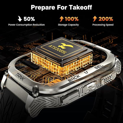 AMAZTIM Smart Watch, 60 Days Extra-Long Battery, 5ATM Waterproof Swimming Diving, Full Metal Military Grade, Answer/Make Call, 2" AMOLED Display, Health Monitor Compatible for iPhone and Android