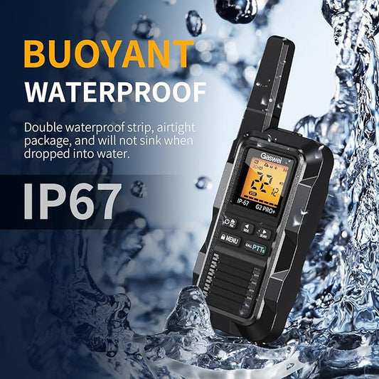 G2pro+ Heavy Duty Walkie Talkies for Adults，Rechargeable Long Range Two Way Radios 2 watts ，NOAA Weather，FM Radio，IP67 Waterproof，VOX ，Double PTT，Li-ion Battery (2 Pack - Black)