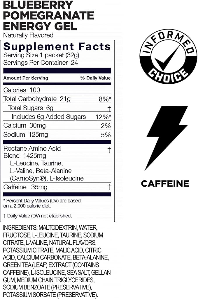 GU Energy Roctane Ultra Endurance Energy Gel, Vegan, Gluten-Free, Kosher, and Dairy-Free On-The-Go Sports Nutrition for Running, Biking, Hiking or Skiing, Blueberry Pomegranate, 24-Count