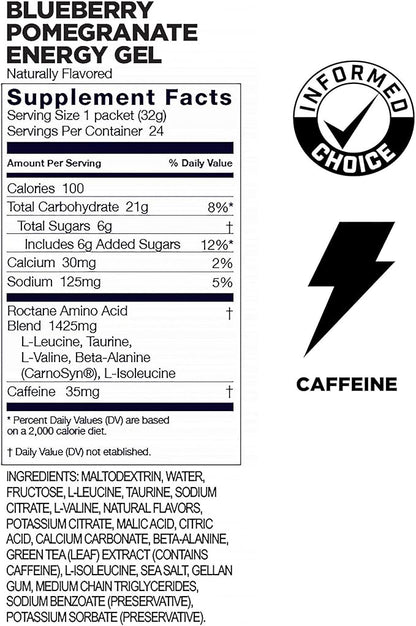 GU Energy Roctane Ultra Endurance Energy Gel, Vegan, Gluten-Free, Kosher, and Dairy-Free On-The-Go Sports Nutrition for Running, Biking, Hiking or Skiing, Blueberry Pomegranate, 24-Count