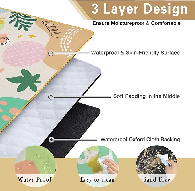 Extra Large Picnic Blankets Waterproof Foldable (60 "x 80") Beach Blanket Waterproof Sandproof,3-Layer Thicking Mat Outdoor Packable Camping Blanket