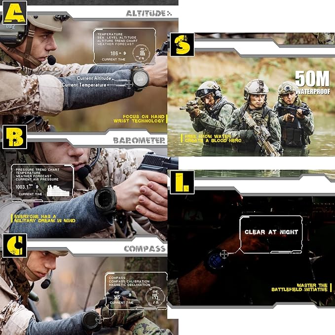 North Edge Apache Tactical Sports Watches for Men , Outdoor Survival Military Compass Rock Solid Digital Watches with Durable Band, Steps Tracker Pedometer Calories (Green)…