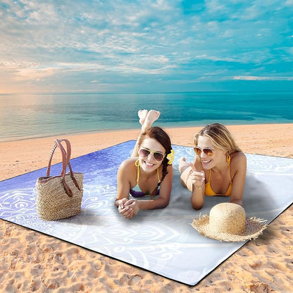 AISPARKY Beach Blanket Waterproof Sandproof, Oversized Large Beach Mat 79" X 83"/120"x108" for 1-8 Adults, Quick Drying&Compact&Lightweight, Picnic Mat Vacation Essentials for Beach Camping Travel