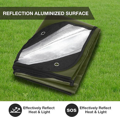 RedSwing 2 Pack Heavy Duty Waterproof Emergency Thermal Tarp, Insulated Survival Blanket for Outdoor Camping, Hiking, and Emergency Shelter, Green