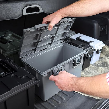 Sheffield 12766 4-Pack XL Ammo Storage Box, Stackable .50 Cal Field Boxes, Water and Dust Resistant, Lockable Storage Box with Handle, Heavy Duty Protection for Hunting Gear, Made in the USA, Gray