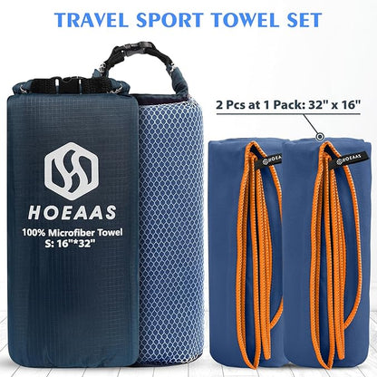 HOEAAS 2 Pack Microfiber Camping Towels, Quick Dry Towel, Super Absorbent Ultra Compact Travel Towel Soft Lightweight Sports Towel for Sweat Fast Drying Towels for Pool,Gym,Hiking,Backpacking,Fitness