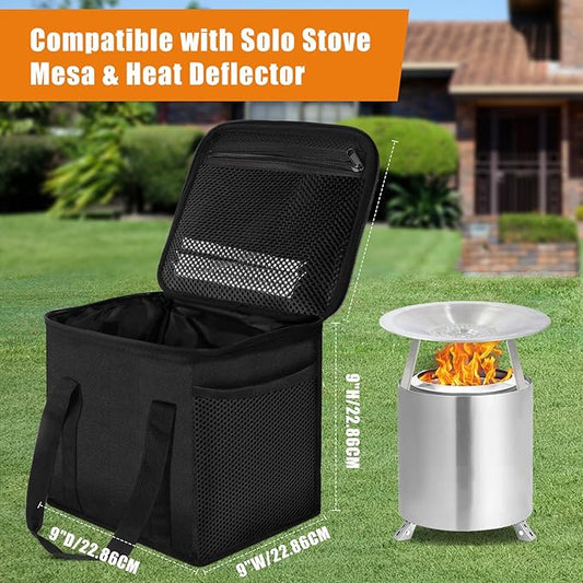 9'' Fire Pit Bag for Solo Stove Mesa & Accessories, Carry Bag for Solo Stove Mesa & Heat Deflector, Portable Fire Pit Storage Case for Travel & Camping, 3-Layer 600D Oxford Cloth, Waterproof
