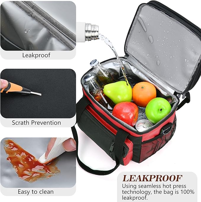 Lunch Box & Lunch Bag for Men Women, Large Insulated Adult Lunch Box, Leakproof Cooler Lunchbox with Bottle Opener for Work Picnic Beach, 16L, Red