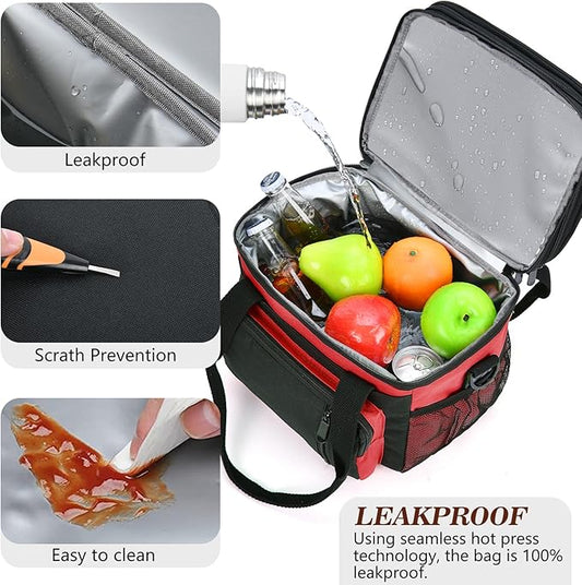 Lunch Box & Lunch Bag for Men Women, Large Insulated Adult Lunch Box, Leakproof Cooler Lunchbox with Bottle Opener for Work Picnic Beach, 16L, Red