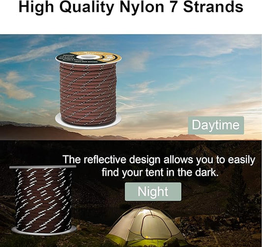 Reflective 550 Paracord/Parachute Cord 4mm Tent Rope 7 Strands 65 Feet Reflect Nylon Pull Guy Lines Spool Wind Proof for Camping Outdoor Hiking Lanyard Bracelets Emergency