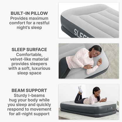 SleepLux Durable Inflatable Air Mattress with Built-in Pump, Pillow and USB Charger