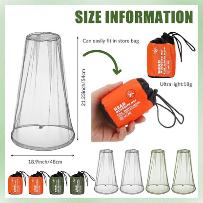 HESTYA 4 Pack Mosquito Net Mesh for Head Face Neck Fly Netting Hood from Bugs Gnats No See Net with Carry Bags for Outdoor