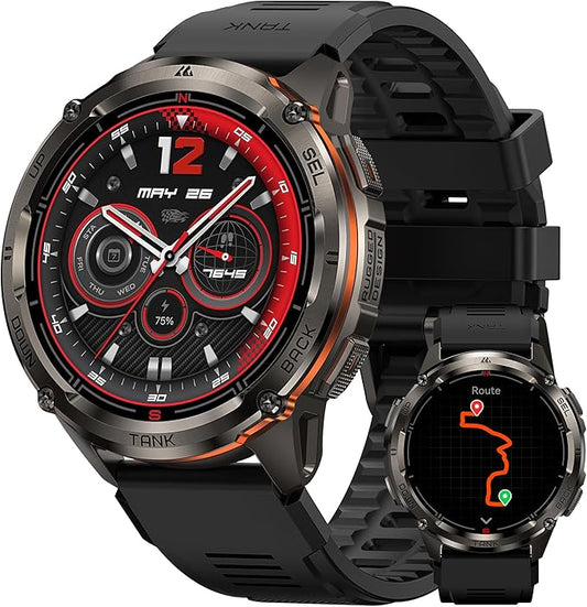 KOSPET Tank T3 Ultra 2 Smart Watch for Men GPS, Extra-Long Battery, Full Stainless Steel Body Rugged Smartwatch with Bluetooth Calling, 1.43" AMOLED Display, Pressure&Altitude&Compass