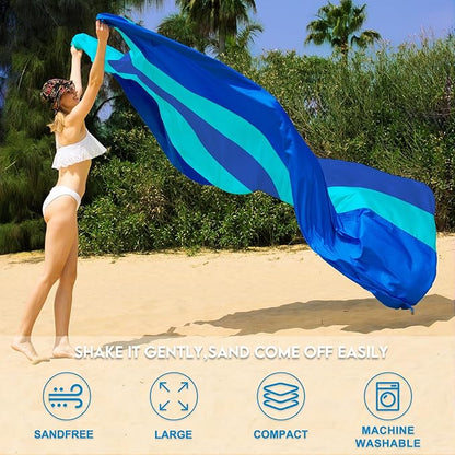BYDOLL Nylon Beach Blanket Waterproof Sandproof Oversized 7'x7' Suits 1-5 Adults Sand Free Extra Large Blanket Lightweight Soft Picnic Mat for Beach Travel Camping