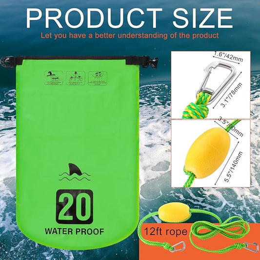 4 Set 2 in 1 Sand Anchor and Buoy Kit Floating Bag Kayak Anchor Waterproof Dry Bag for Lake Beach Boats Watercrafts Hiking Camping Water Sports Surfing Tubing Kayaking(Green)