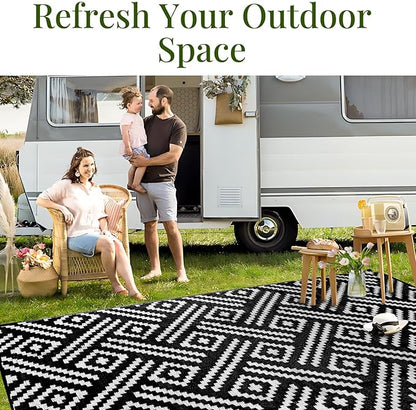 OPPODREAM Outdoor Rug 5x8 Ft, Waterproof Outdoor Plastic Straw Rug for Patio, Reversible Out Door Carpet for Camping, Deck, Rv, 5 x 8 Area Carpet for Balcony, Porch, Backyard, Black and White