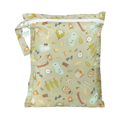 Bumkins Waterproof Wet Bag for Baby, Travel, Swim Suit, Cloth Diapers, Pump Parts, Pool, Beach, Gym Clothes, Toiletry, Hook to Stroller, Daycare, Zipper Reusable Wetdry Packing Pouch, Camp Gear Green