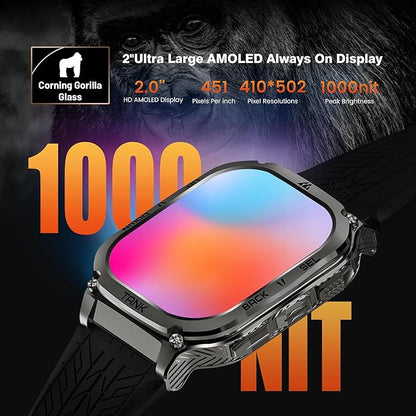 AMAZTIM Smart Watch, 60 Days Extra-Long Battery, 5ATM Waterproof Swimming Diving, Full Metal Military Grade, Answer/Make Call, 2" AMOLED Display, Health Monitor Compatible for iPhone and Android