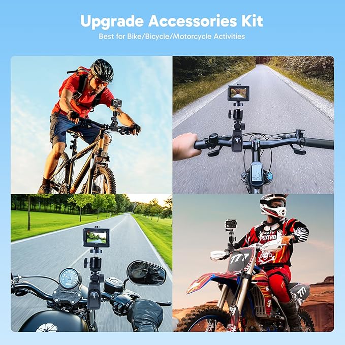 AKASO Brave 4 Action Camera with Waterproof Floating Hand Grip and Carry Bag Bundle - 4K30 20MP Ultra Hd EIS 131ft Underwater Camera 5xZoom Dual Screen with Helmet and Bicycle Accessories Kit