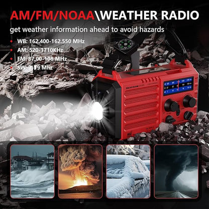 Emergency Solar Hand Crank Radio, AM/FM/SW NOAA Weather Alert Radio, Flashlight, Reading Lamp, SOS Alarm for Survival Home Outdoor Hurricane