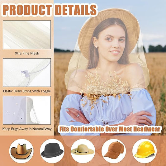 Hestya 4 Pack Mosquito Face Mesh Net Protecting Net for Outdoor Hiking Camping Climbing Mosquito Fly Insects Preventing (Beige)