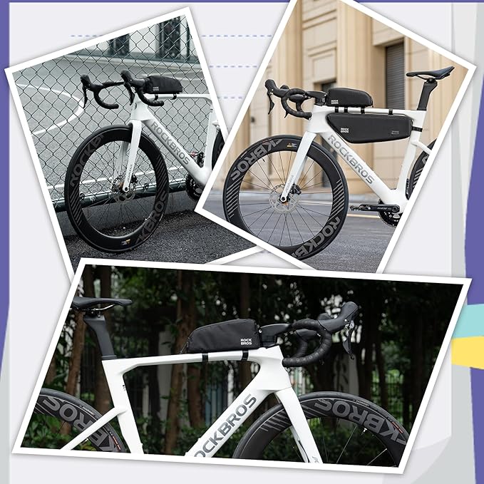 ROCKBROS Bike Top Tube Bag - Waterproof Front Frame Bag Pouch Pack for Mountain & Road Bike - Large Grip Black