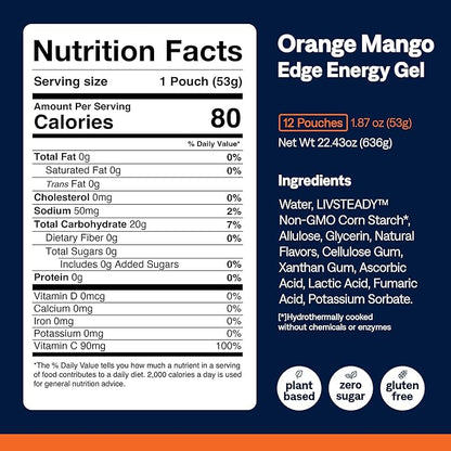 UCAN Edge Energy Gel Shots, Orange Mango (12, 2 Ounce Packets) for Running, Training, Workouts, Fitness, Cycling, Crossfit | Sugar-Free, Vegan, & Keto Friendly Energy