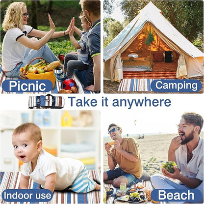 HX&OD Picnic Mat; Picnic Blanket; Waterproof Picnic Mat.(Dark Blue & Brown, 80”x 80”)