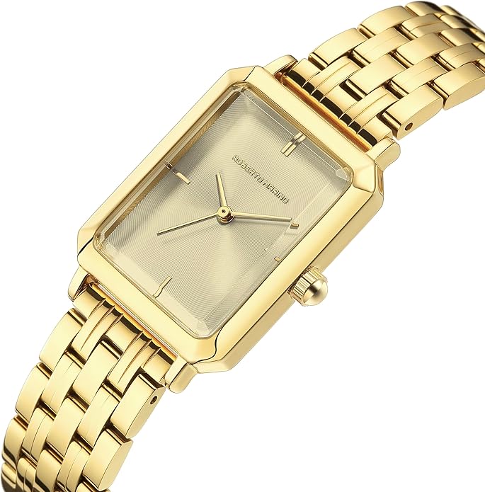 Roberto Marino RM1982 Women’s Luxury Watch Rectangular Gold – Japanese Quartz Movement, Vintage Stainless Steel Design, Silver Dial, Elegant Dress Timepiece, 3ATM Water Resistant – Reloj para Mujer