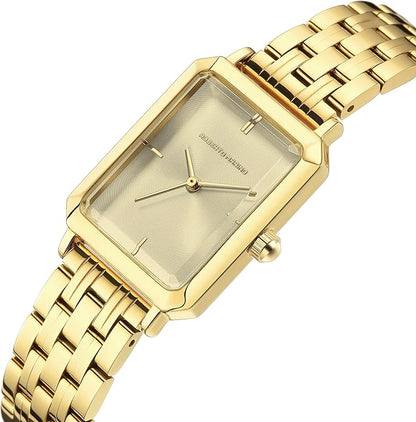 Roberto Marino RM1982 Women’s Luxury Watch Rectangular Gold – Japanese Quartz Movement, Vintage Stainless Steel Design, Silver Dial, Elegant Dress Timepiece, 3ATM Water Resistant – Reloj para Mujer