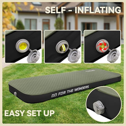 UPWELL Self Inflating Sleeping Pad 4.5" Thickness Camping Mattress with Solid Foam Single Sleeping Mat Portable Fast Inflation for Outdoor Mat Portable Roll Up Bed Green&Black