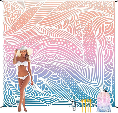 Beach Blanket, Sandproof Beach Mat, Waterproof Quick Drying Lightweight Outdoor Aztec Picnic Mat 79" X 83"/120"x108" for 2-8 Adults for Travel, Camping, Hiking