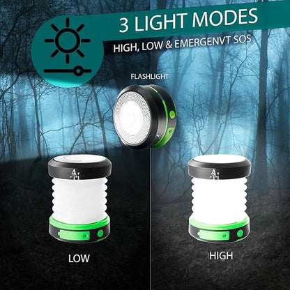 Solar Camping Lantern - LED Lanterns for Power Outages, Camping Lights, Emergency Flashlight - Collapsible Lamp, Rechargeable W/ Solar or Plug