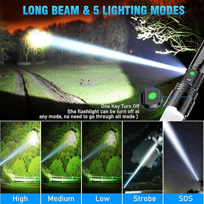 Rechargeable Flashlights High Lumens - 2000 Lumens Long Beam Super Bright LED Flash Light with Power Display & IPX5 Waterproof for Camping, 20H Runtime,5 Modes,Zoomable Handheld Flashlight, 4pcs