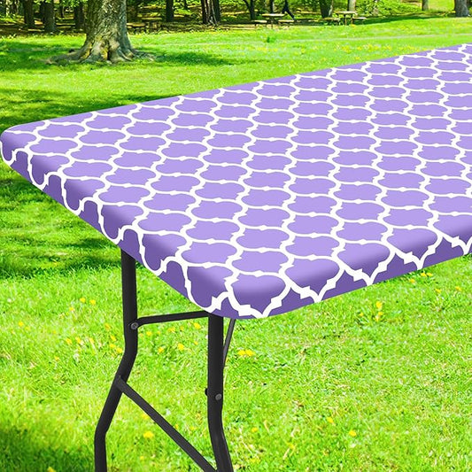 Smiry Rectangle Picnic Table Cover, Waterproof Elastic Fitted Camping Tablecloths for 4 Foot Tables, Wipeable Flannel Backed Vinyl Tablecloth Protector for Indoor, Outdoor (Lavender, 30x48 Inches)