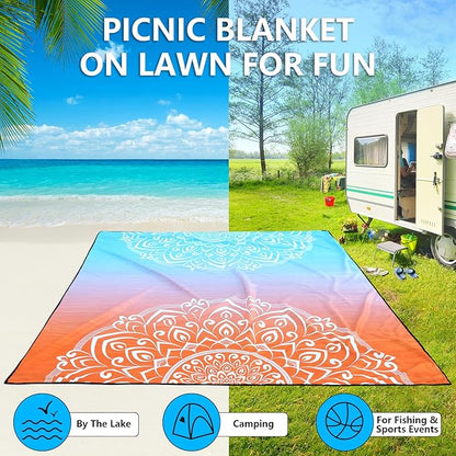 AISPARKY Beach Blanket Waterproof Sandproof, Oversized Large Beach Mat 79" X 83"/120"x108" for 1-8 Adults, Quick Drying&Compact&Lightweight, Picnic Mat Vacation Essentials for Beach Camping Travel