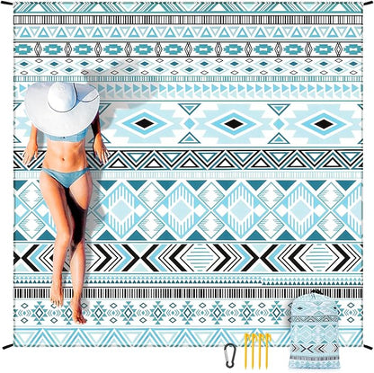AISPARKY Beach Blanket Waterproof Sandproof, Oversized Large Beach Mat 79" X 83"/120"x108" for 1-8 Adults, Quick Drying&Compact&Lightweight, Picnic Mat Vacation Essentials for Beach Camping Travel
