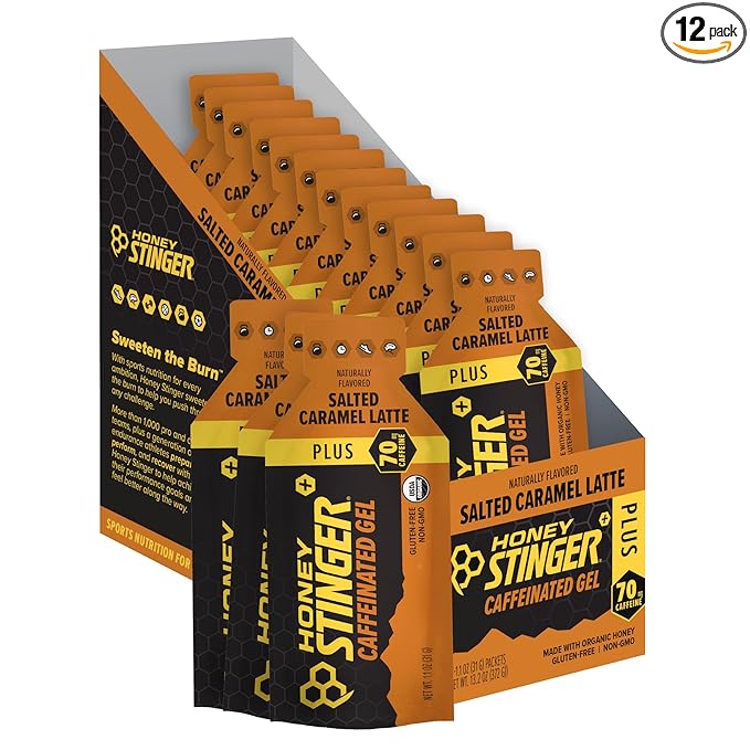 Honey Stinger Organic Salted Caramel Energy Gel, Caffeinated & Gluten Free, for Exercise, Running and Performance, Sports Nutrition for Home & Gym, Pre and Mid Workout, 12 Pack, 13.2 Ounce