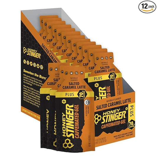 Honey Stinger Organic Salted Caramel Energy Gel, Caffeinated & Gluten Free, for Exercise, Running and Performance, Sports Nutrition for Home & Gym, Pre and Mid Workout, 12 Pack, 13.2 Ounce