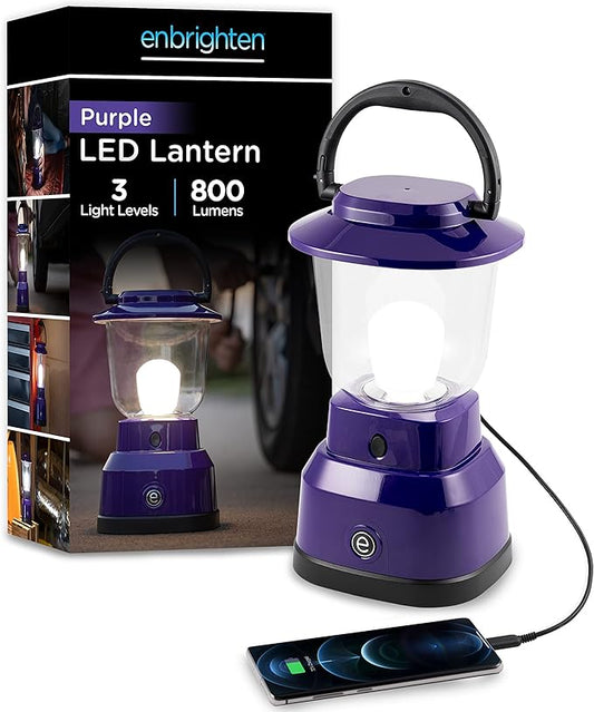 Enbrighten LED Large Camping Lantern, Battery Powered, USB Charging, 800 Lumens, 200 Hour Runtime, Carabiner Handle, Hiking Gear, Emergency Light, Blackout, Storm, Hurricane