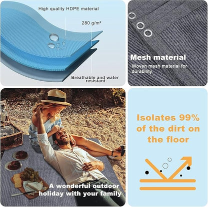 FoundGo Awning Carpet HDPE Camping Outdoor Rug with Eyelets,Nails,Broom,for RV,Patio,Backyard,Picnic,Beach,Trailer 9'*12' (2.74 * 3.66m) -Blue Grey