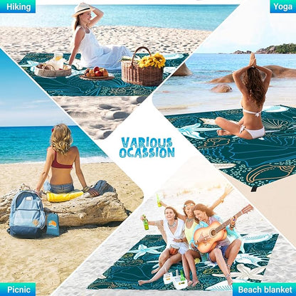 Beach Blanket Waterproof Sandproof 1-7 Adult Oversized 78 '' × 81 '' Lightweight Durable Compact Sand Free Beach Mat for Travel Camping Hiking Picnic Blanket Extra Large