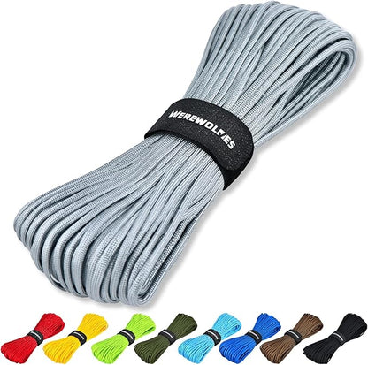 WEREWOLVES Paracord Rope, 7 Strand Type III Parachute Cord 4mm 100ft / 200ft for Crafting, DIY Projects, Survival Bracelets (Gray, 100 ft)