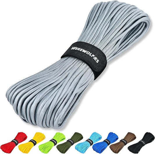 WEREWOLVES Paracord Rope, 7 Strand Type III Parachute Cord 4mm 100ft / 200ft for Crafting, DIY Projects, Survival Bracelets (Gray, 100 ft)