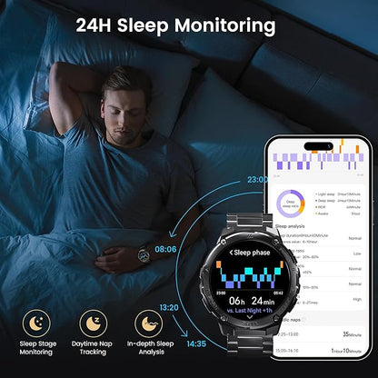 Smart Watches for Men GPS, Pressure,Altitude,Compass, 480mAh Large Battery, 50M Waterproof, Full Metal Body Smartwatch, Bluetooth Calling, 24/7 Health Monitoring, for Android & iOS(2 Bands)