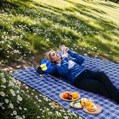 Wind Tour Family Outdoor Waterproof Durable Picnic Blankets with Carry Strap Foldable Sandproof Picnic Floor Mat for Kids Playground Camping Hiking Grass Travelling (1, Navy blue-78.7 * 78.7 in)